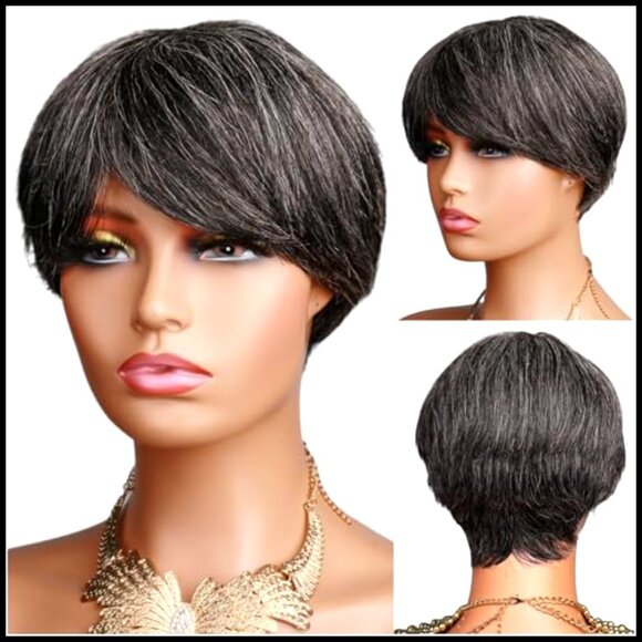 Short Pixie Cut Wig Virgin Human Hair Glueless Wear and Go Layered Bangs